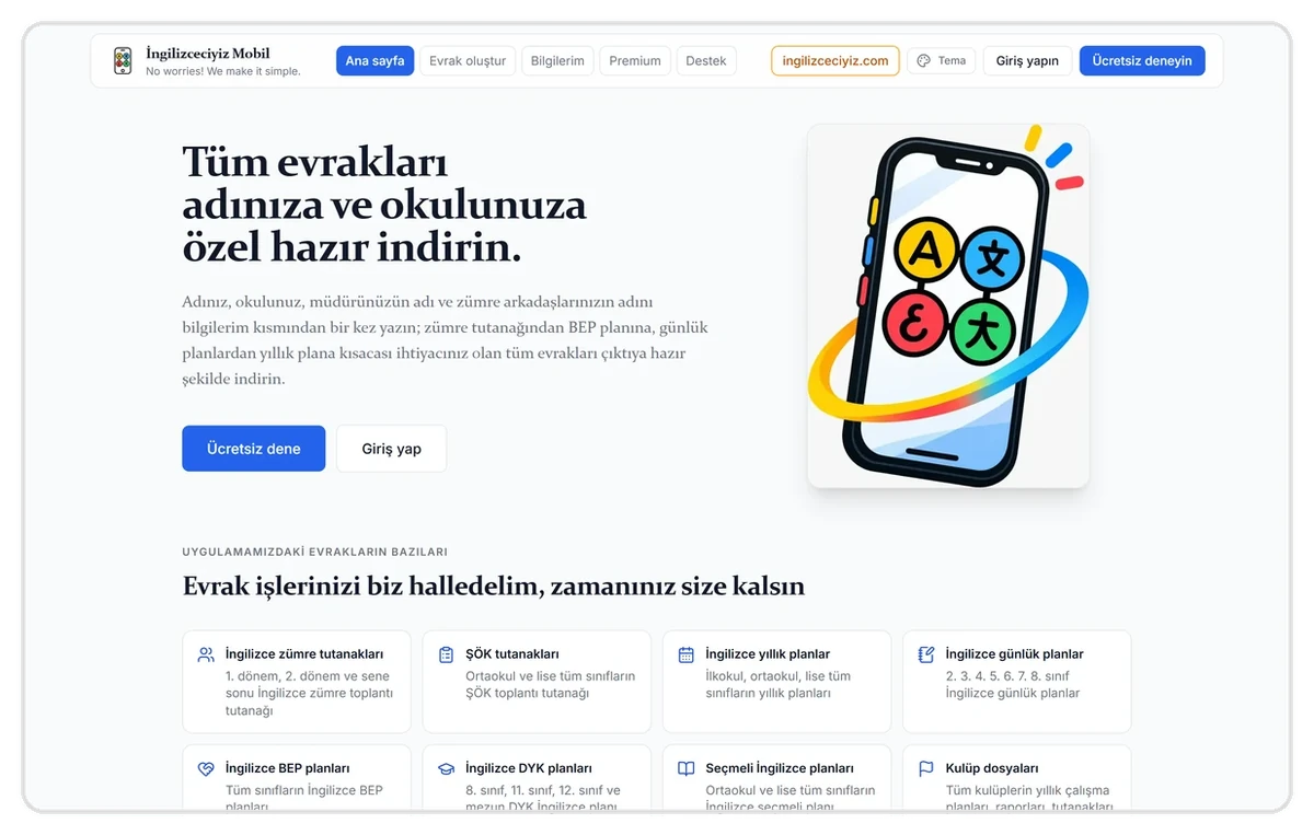 Herkese açık site: hero bölümü ve belge kataloğu