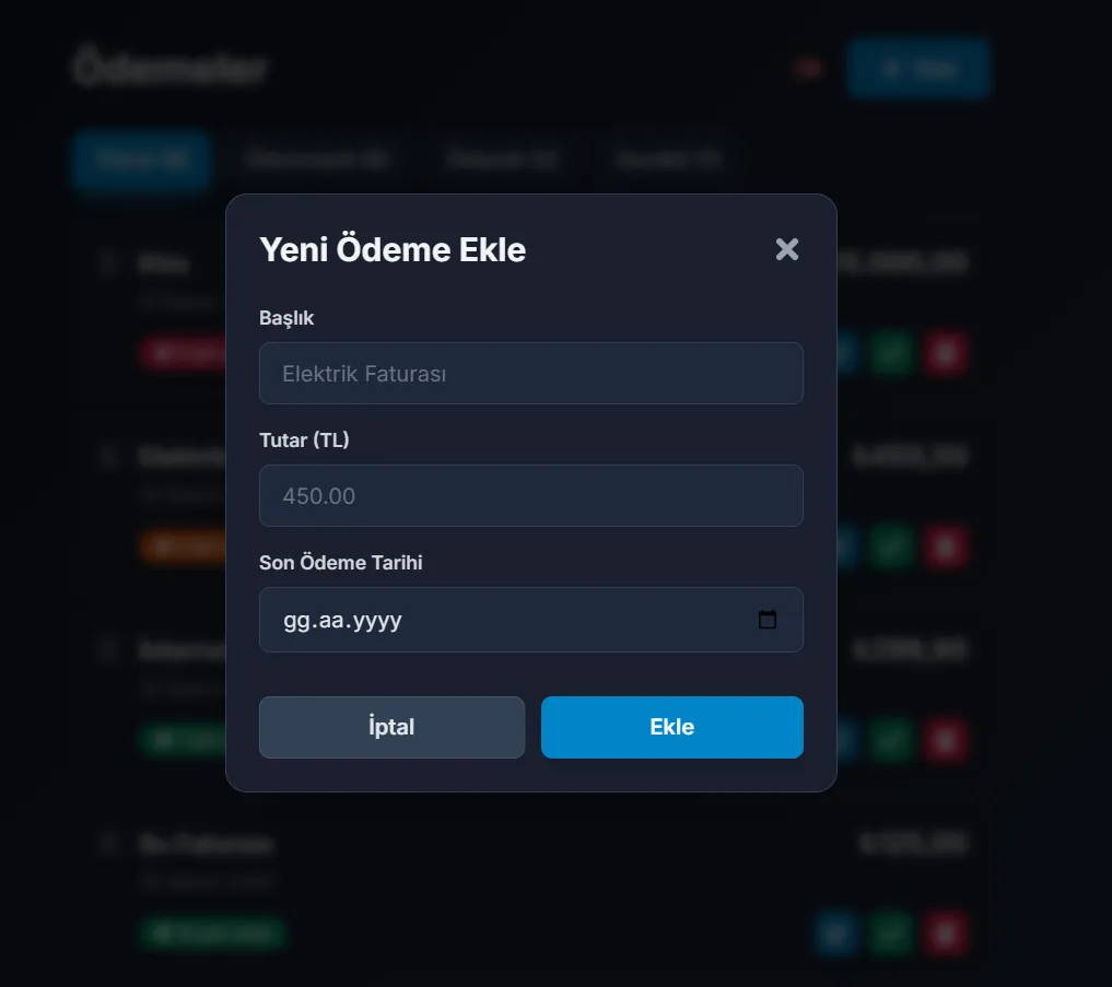 Payment ve Task Tracker Uygulama Ekran Görüntüsü 1